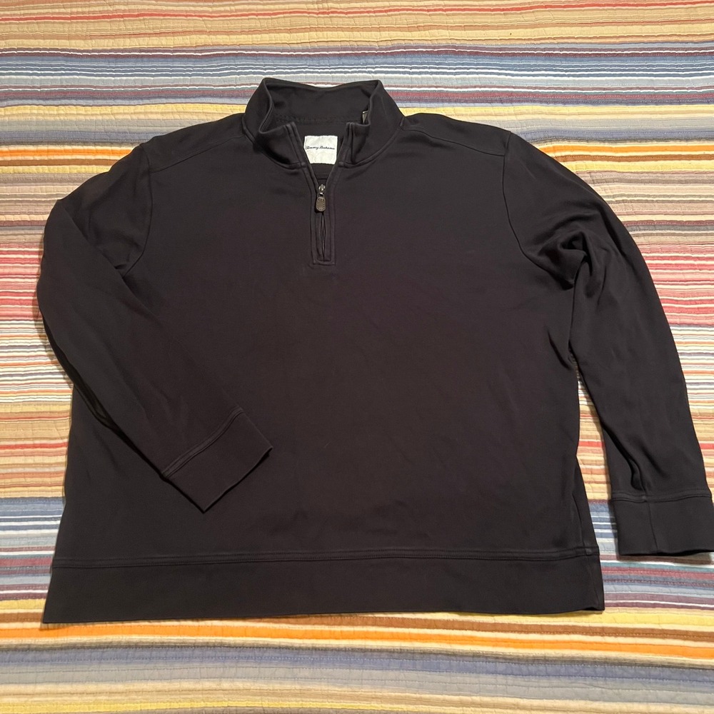 Tommy‎ Bahama Mens Black 100 Pima Cotton Quarter Zip Pullover Sweatshirt XL TG